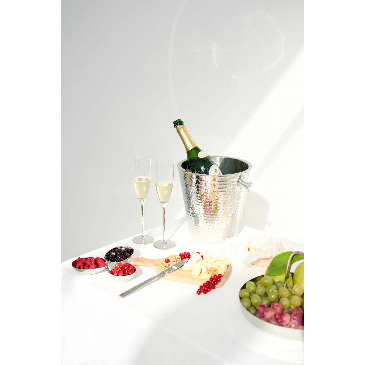 Zink Sektflötengläser 2er Set, 27 cm - versilbert