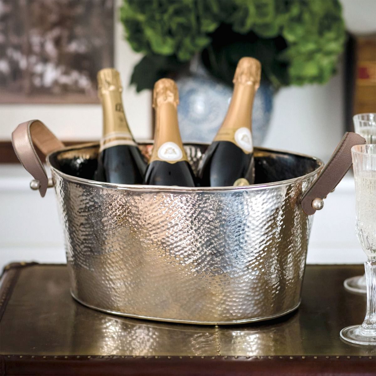 Champagnekøler i rustfrit stål, hamret, 39 cm, 1,4 kg