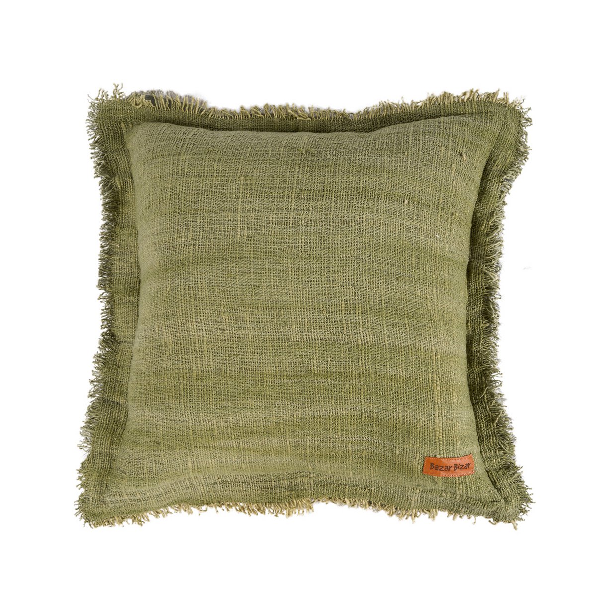 Pudebetræk i bomuld med frynser, 50×50 cm - Grøn
