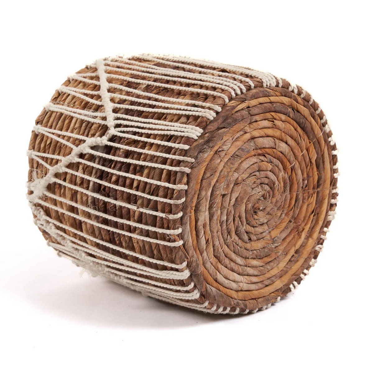 Opbevaringskurv i bomuldsmakramé 20 × 20 cm - naturhvid, cylinder