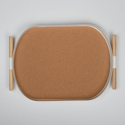 Cork and plastic oval tray 54cm - white and brown