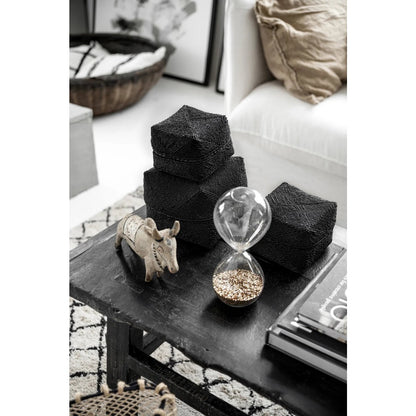 Beaded bamboo box, black - L