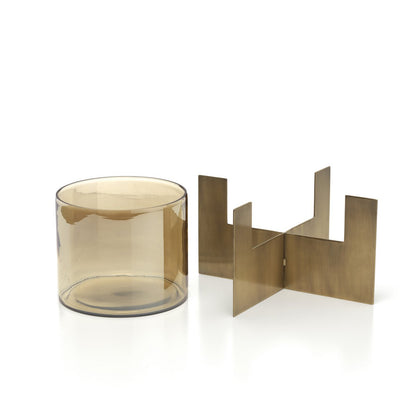 Hurricane X candle holder, brass & glass - low