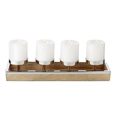Stainless steel & mango wood advent candle holder Lille, 45 cm