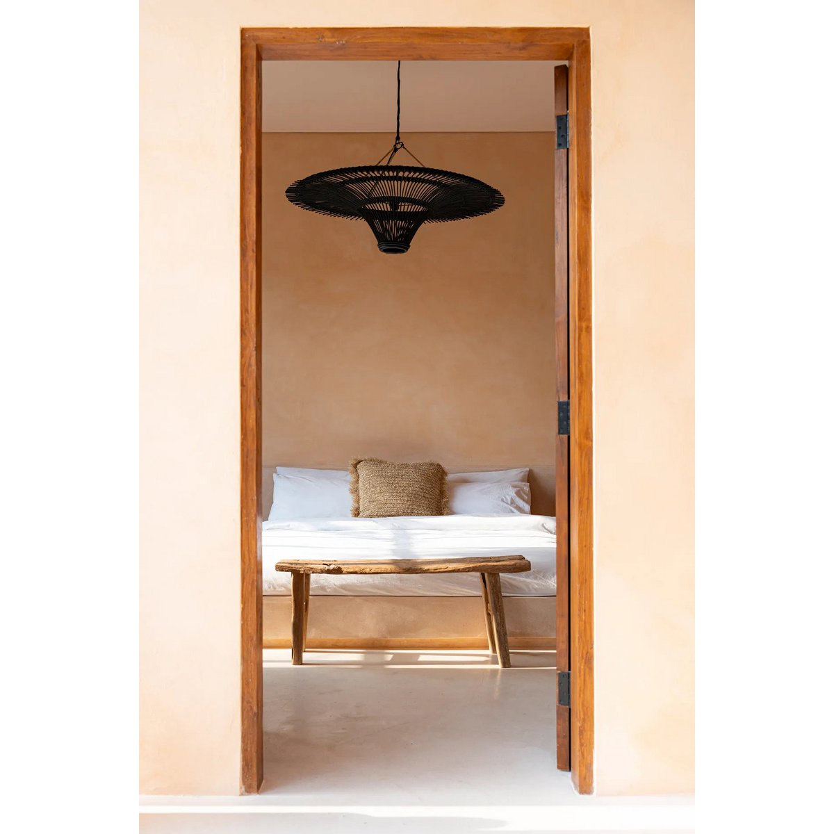 Black rattan sky pendant light XL - open-weave shade