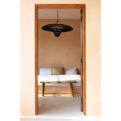 Black rattan sky pendant light XL - open-weave shade