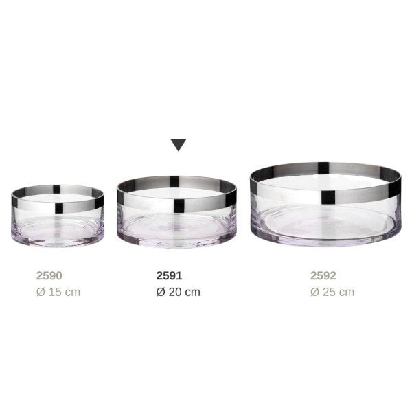 Hand-blown crystal bowl, silver rim, 20 cm - flower shape