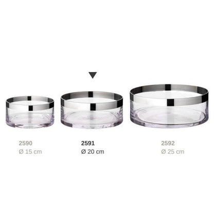 Hand-blown crystal bowl, silver rim, 20 cm - flower shape